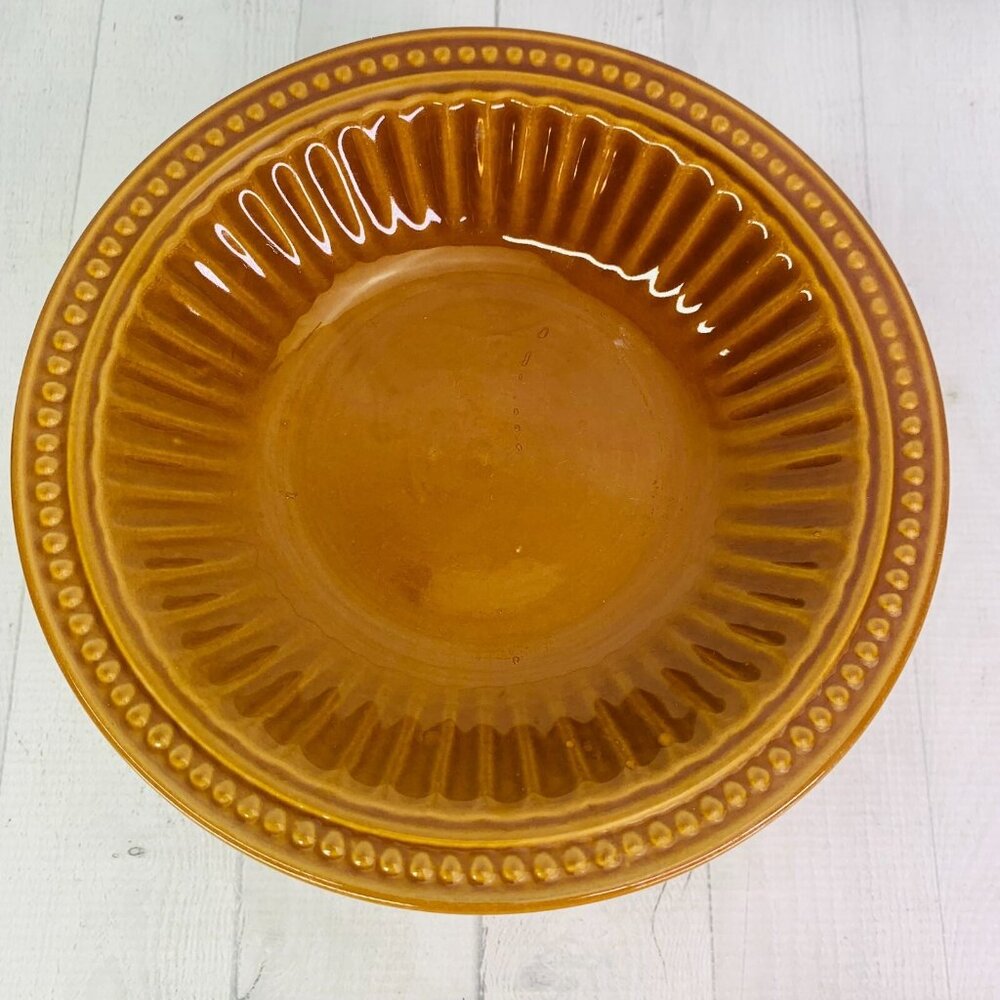 Gibson REGENT PARK Golden Brown Stoneware  Embossed Dots Soup Cereal Bowls Set 6 - Picture 5 of 10